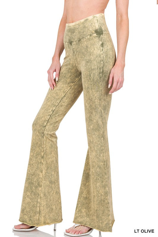 ACID WASH HIGH WAIST RAW EDGE HEM PANTS