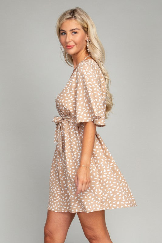 Allover Print Belted Dress