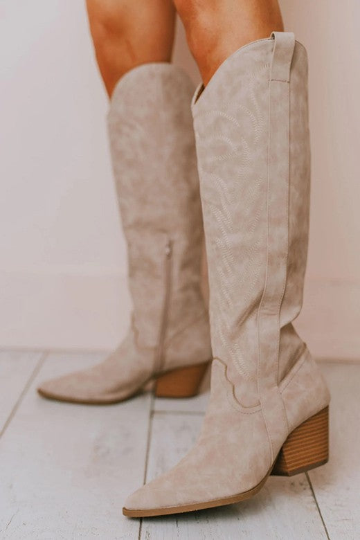 Faux Suede Taupe Western Boot